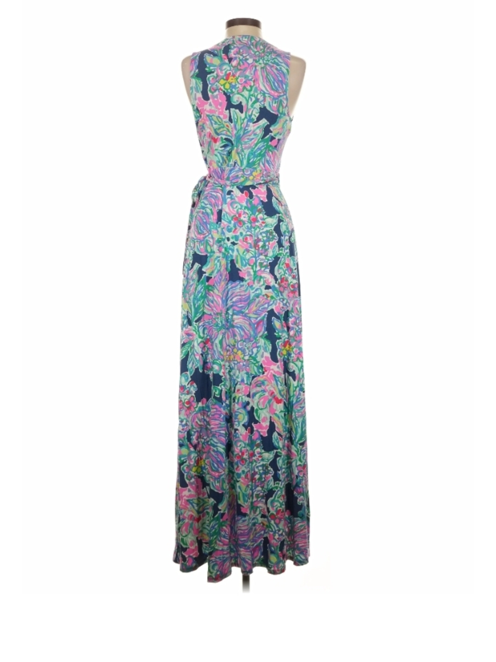 Lilly Pulitzer Navy Sleeveless Floral Maxi with Pink & Green Accents